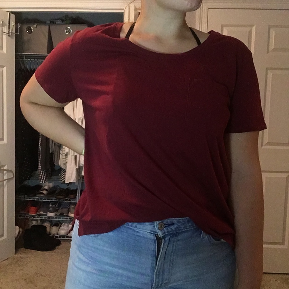 A maroon boyfriend T-shirt from Old Navy.
